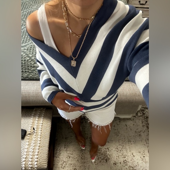 New🩷Navy/white V-cut spring top - Picture 5 of 13